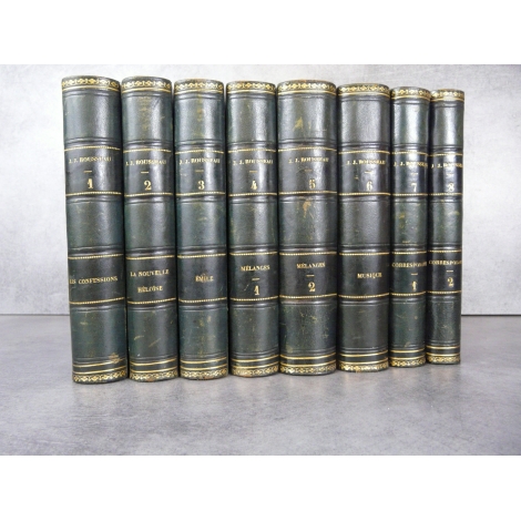 Rousseau Jean Jacques Oeuvres complètes Lefevre 1839 8/8 volumes notes historiques de Petitain reliures cuir.