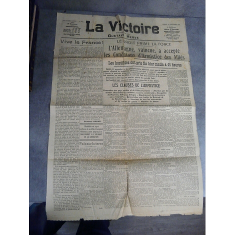 La victoire Journal du 12 novembre 1918 qui traite de l'armistice du 11 novembre .Tirage d'époque