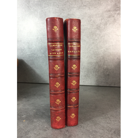 Lamartine La chute d'un ange Raphaêl Paris Hachette Furne 1875 Garnier 1858 lot d e deux livres .reliures uniformes