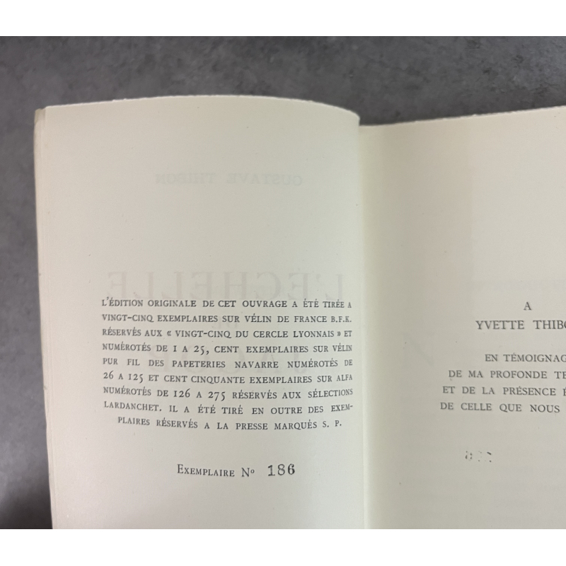 Gustave Thibon Lechelle De Jacob Edition Originale Exemplaire Numéroté 186 Sur 275 Sur Papier