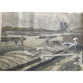 Henri Rivière Grande lithographie originale Paris Notre Dame vue du quai d'Austerlitz 1900 belle condition .