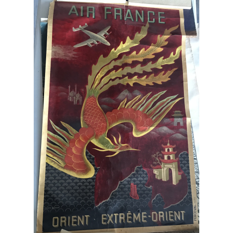 Lucien Boucher Air France grande affiche litho originale Orient extreme orient non restaurée en l'état