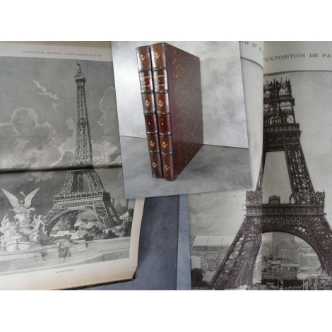 Exposition Paris 1889 Construction tour Eiffel , gravures complet.